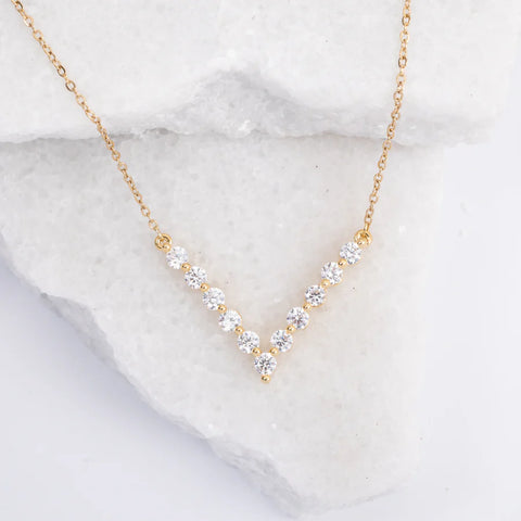 Brilliance V Bar Zircon and Gold Necklace