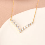 Brilliance V Bar Zircon and Gold Necklace