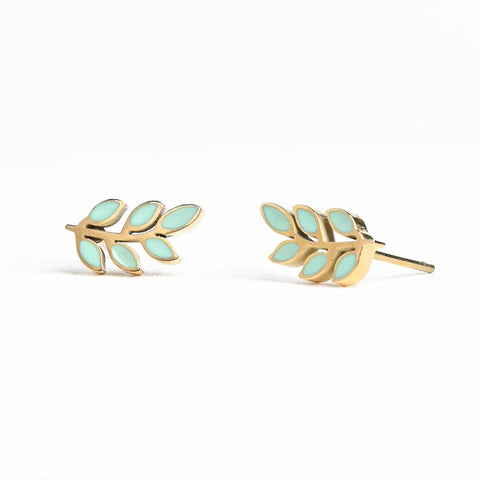 Rowen Petite Leaf Mint Studs